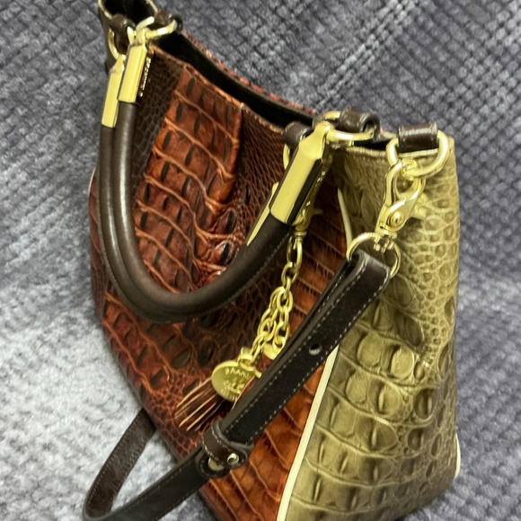 Brahmin Ruby Pecan Azuma Tri-Color Satchel Crossbody structured Bag - Picture 8 of 11